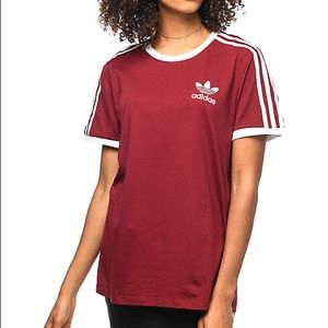 Adidas three stripes burgundy T-shirt